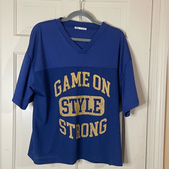 Zara Men’s Mesh Shirt Game On Style Strong Blue/Gold Football Jersey Medium - Picture 7 of 8